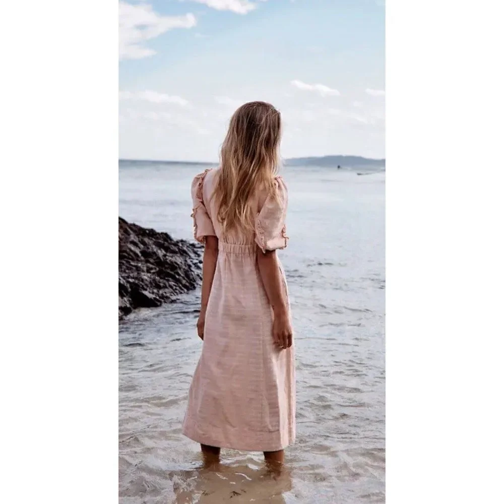NWT FREE PEOPLE Sz XS SLOW PACE MIDI DRESS IN DREAMT KISS